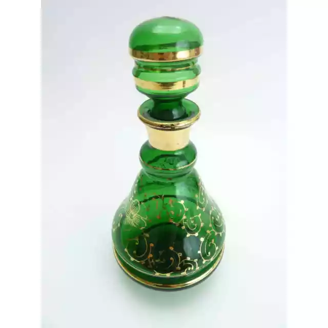 Vintage Green with Gold Accents Glass Bohemian Decanter 2