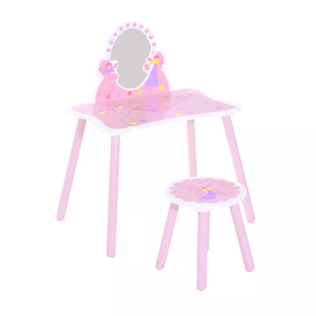 Girls Kids Pink Dressing Table Make Up Play Set Desk Chair Mirror HOMCOM