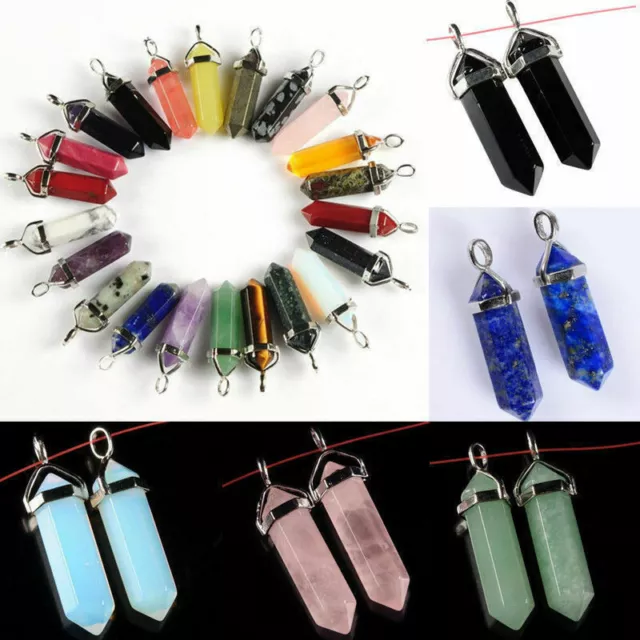 AU Gemstone Pendant Necklace Natural Quartz Crystal Point Chakra Healing Stone 3