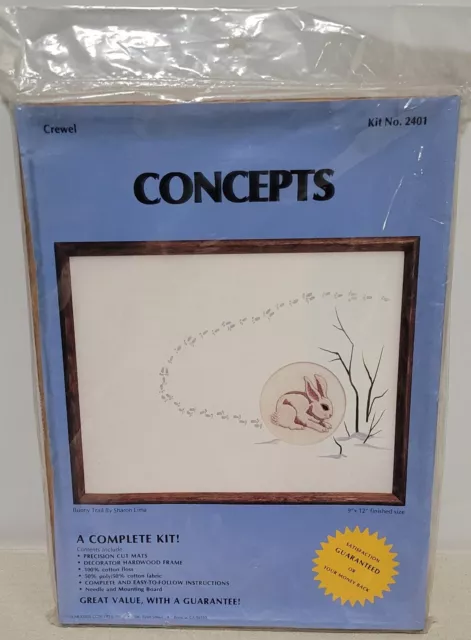 Vtg Concepts Crewel Kit #2401 Bunny Trail By Sharon Lima - Rare, HTF - New