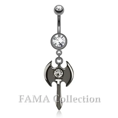 FAMA Axe with Single CZ Female Symbol Dangle Navel Belly Ring Surgical Steel