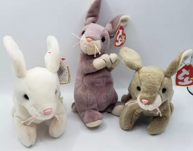 Ty Beanie Baby Plush Bunny Rabbits Nibbler, Nibbly and Springy Lot of 3