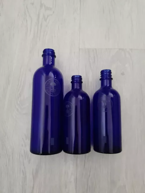 Neals Yard Remedies 3 Blue Glass Empty Bottles