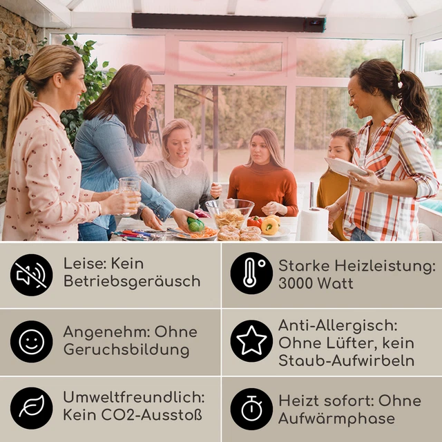 Infrarot Heizstrahler Decke Wand 3000 W WiFi Infrarotstrahler elektrisch schwarz 2