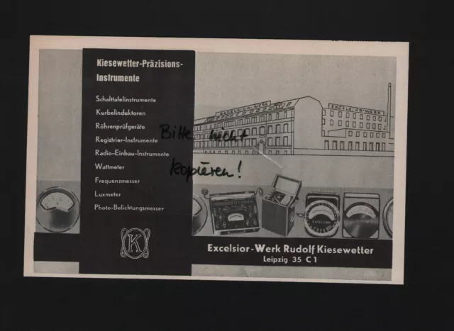 LEIPZIG, Werbung 1939, Excelsior-Werk Rudolf Kiesewetter Präzisions-Instrumente