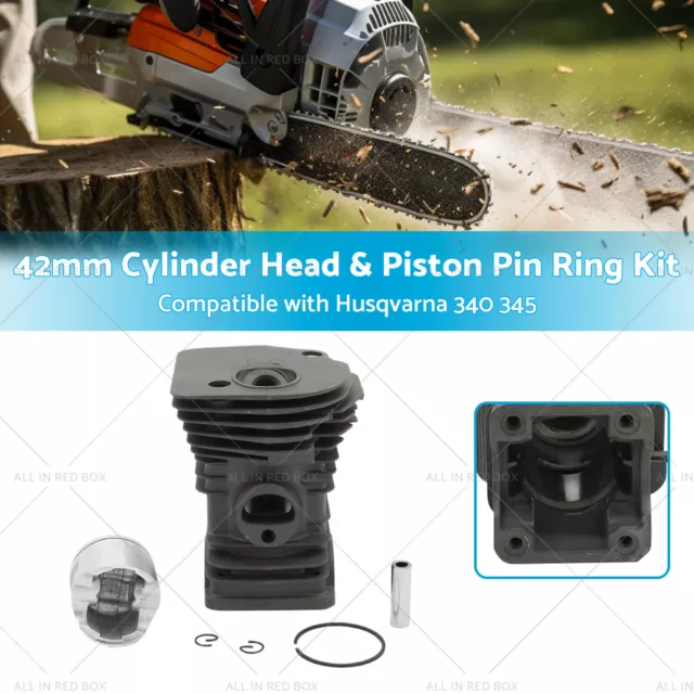 42mm Cylinder Head & Piston Pin Ring Kit Suitable for Husqvarna 340 345 Chainsaw