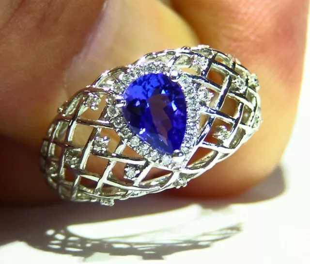 Vintage 1.37CT 14K Gold Natural Tanzanite White Diamond AAA Engagement Ring Halo