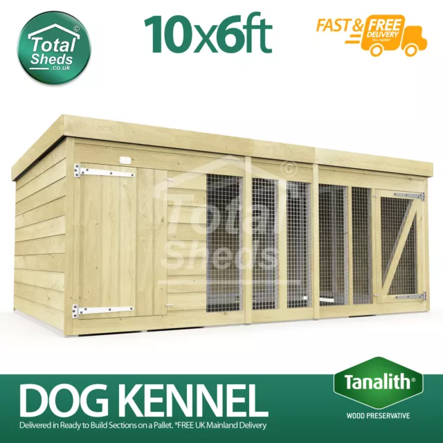 Dog Kennel & Run 10ft x 6ft Fully Pressure Treated Tanalised Timber Free Deliver