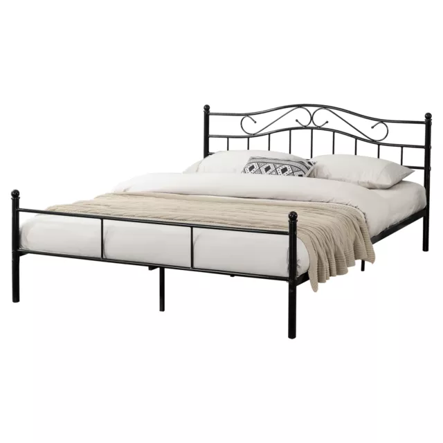 [en.casa]® Cama doble de metal 160x200cm negra estructura + somier armazón