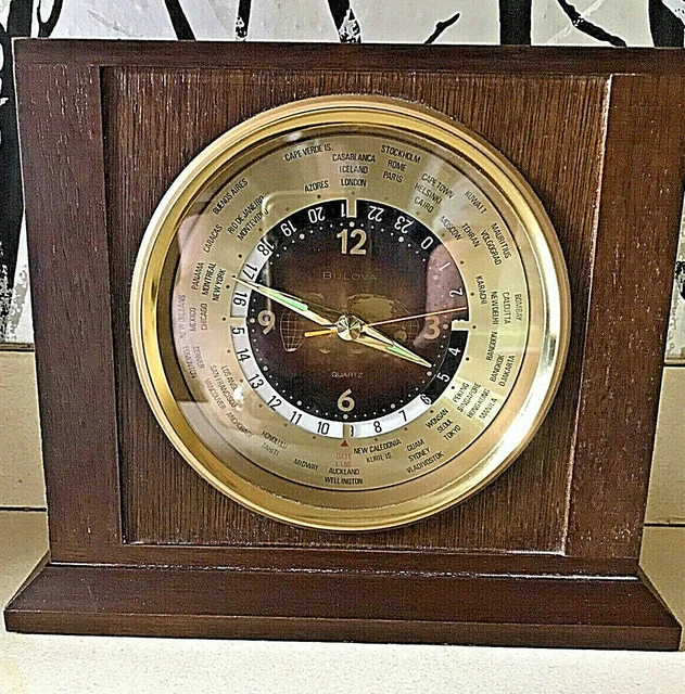 VINTAGE BULOVA WORLD Time Desk World Clock 19.99 PicClick