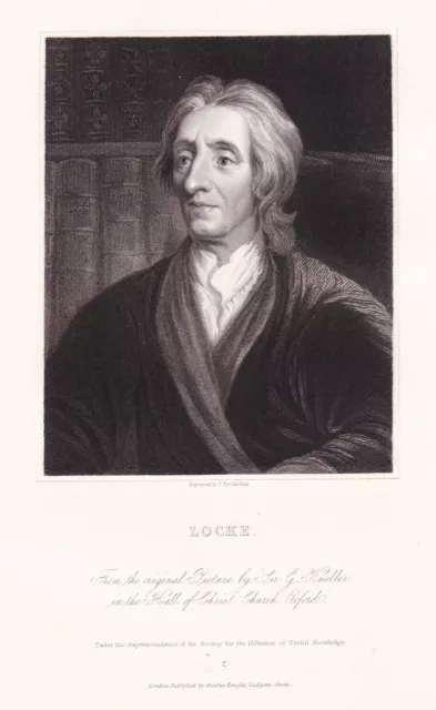 John Locke Philosophe Physician Médecin Portrait Engraving Punktierstich 1835