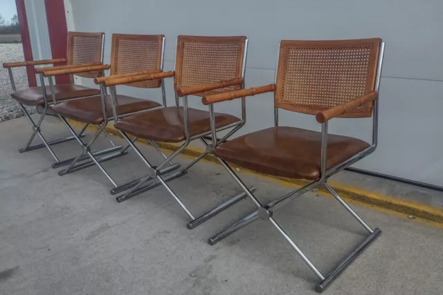 Set Of 4 Chrome Cane Back Chairs