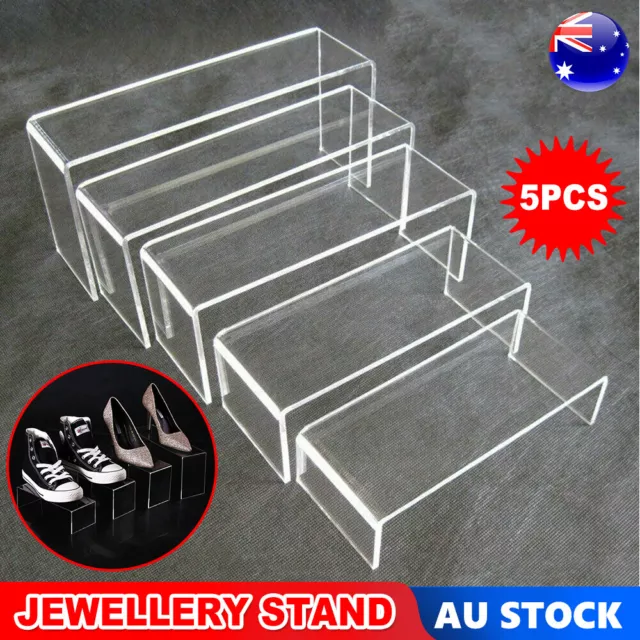 5PCS Acrylic Jewellery Stand Display Super Clear Makeup Riser Holder Organiser