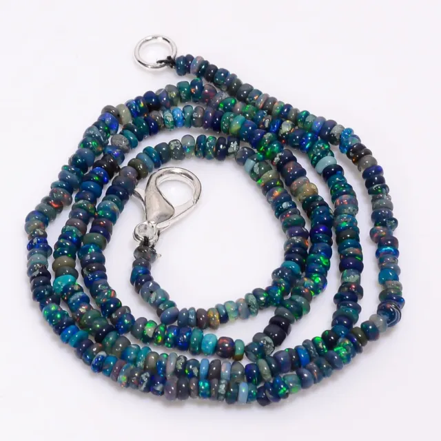 21 Ct. Collier de perles lisses en opale éthiopienne bleue, rondelles de...