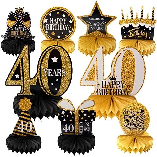 Lot De 9 Centres De Table Anniversaire - Nids D'Abeille En Carton - Étoiles, Gâteaux, Ballons - 15x20 Cm - Déco Fête - Facile à Monter