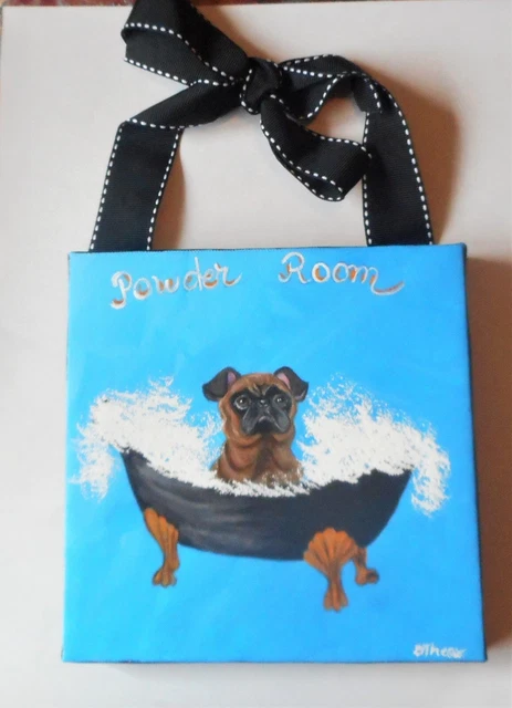 Brussels Griffon Dog Petit Brabancon Plaque Powder Room Wall Decor Hand Painted