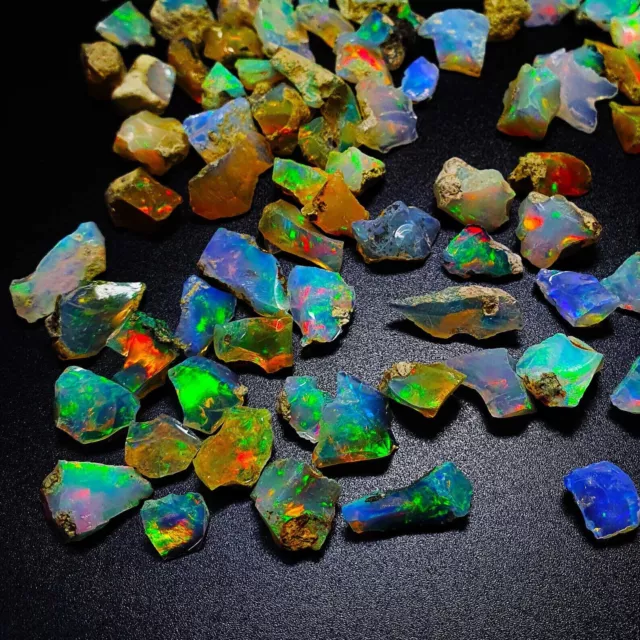 50 Cts. 100% Natural Ethiopian Fire Welo Opal Play Of Color Rough Specimen Lot
