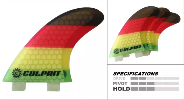 Hexcore Honeycomb RTM FCS M3 Style Thruster Surfboard Fin - Rasta - C3