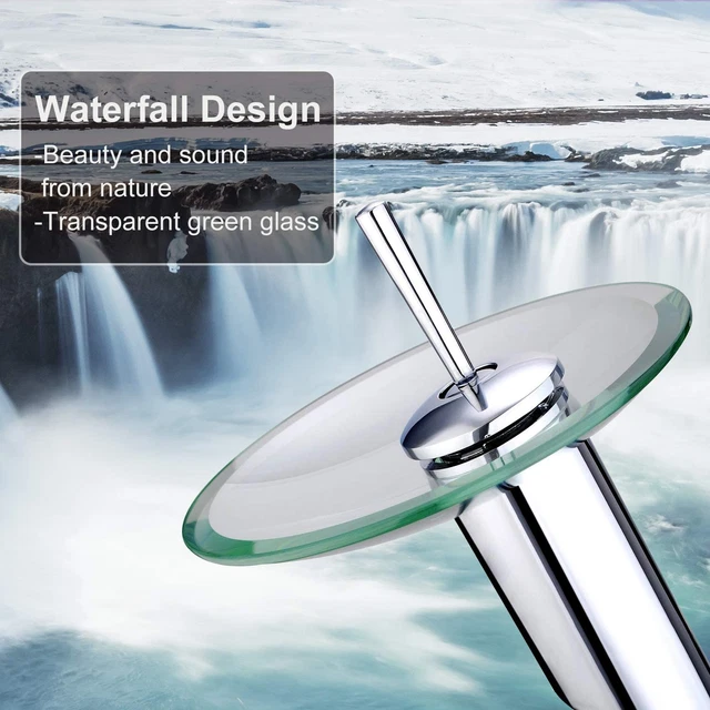 Funime Glass Basin Taps Waterfall Bathroom Sink Mixer Taps Modern With Hoses 3