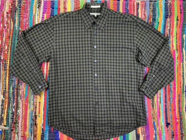 Perry Ellis Button Up Shirt Men's Size Large Long Sleeve Check Black Brown