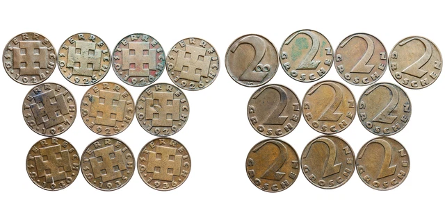 Austria - 2 Groschen 1924 - 1936 - 9 different years