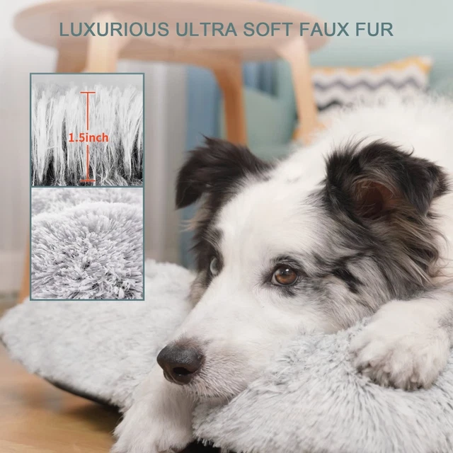 Portable Super Soft Gray-White Plush Dog Bed Foam Pet Mat 40x27'' for Large Dog 5