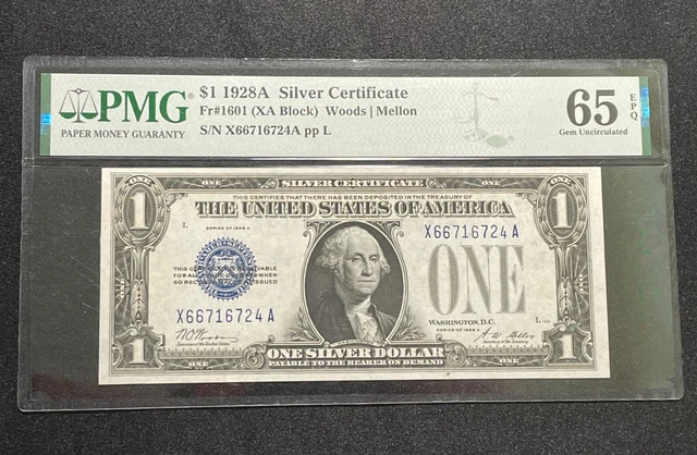 1928 A $1 Funny Back Silver Certificate Dollar FR 1601 Uncirculated PMG 65 EPQ