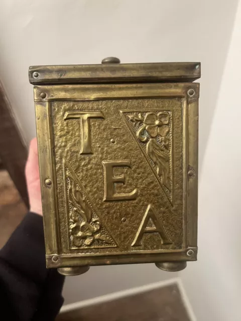Antique Repousse Brass Tea Caddy Box, Late 19th / Early 20th Century
