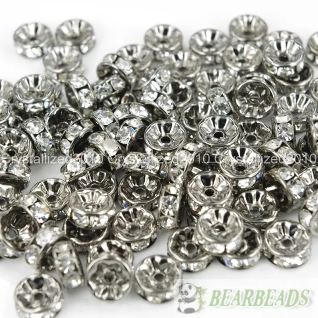 100 Czech Crystal Rhinestone Gunmetal Rondelle Beads 4mm 5mm 6mm 8mm 10mm 12mm