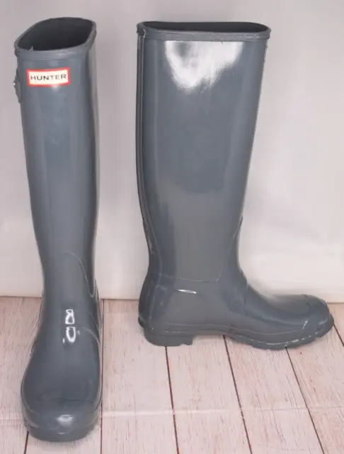 Women's Hunter Original Tall Gray Rain Gloss Boots Size 8