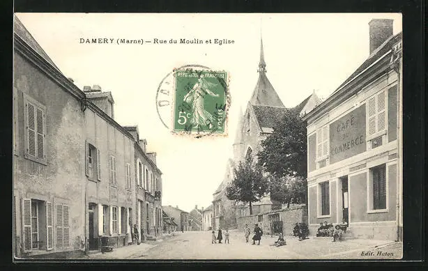 CPA Damery, Rue du Moulin et Eglise