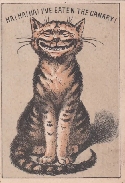 Great Atlantic Pacific Tea Co Grinning Cheshire Cat Eat Canary  Vict Card c1880s