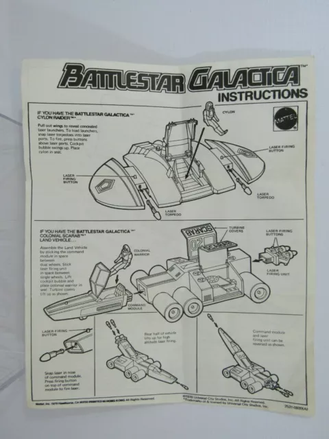 Vintage 1978 Battlestar Galactica Instruction Manual 100% Original (Pg108C)