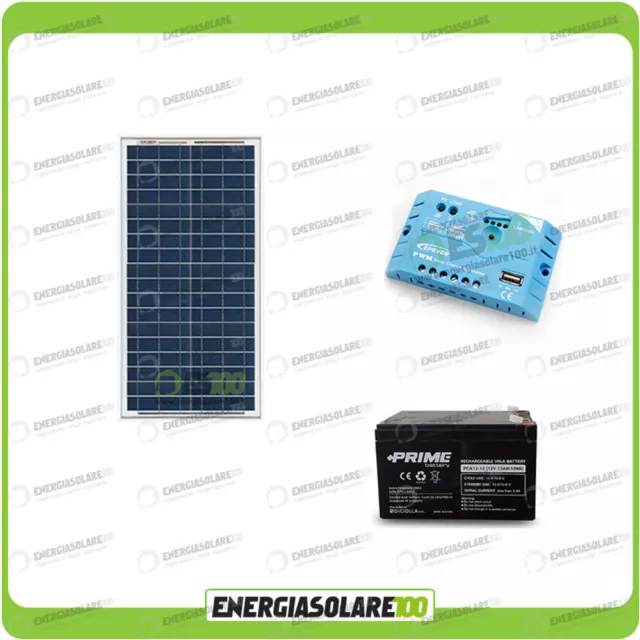 Kit Solare Fotovoltaico Campeggio Scout 30W 12V 12Ah alimentare Cellulare Luce e