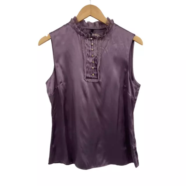 T Tahari purple silk sleeveless blouse