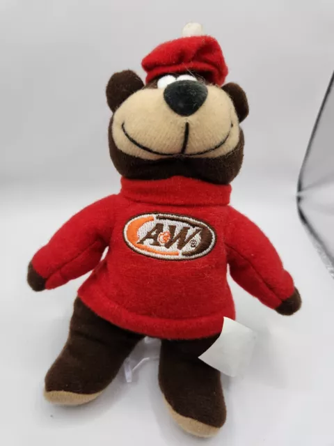 A & W Restaurant Root Beer Mascot "Rooty the Great Bear" Bean Bag Plush 6" red