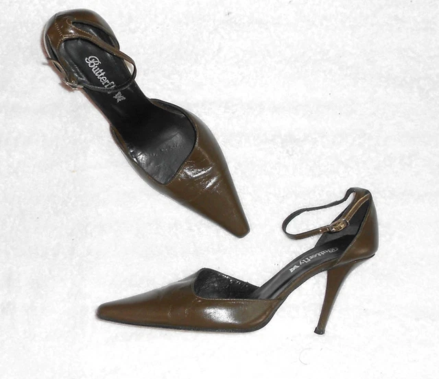 BUTTERFLY ESCARPINS BRIDE cheville cuir vert kaki P 36 TBE EUR 15