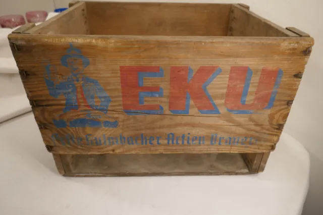 alte EKU Bierkiste Holz Bierkasten Biertragerl Deko Werbung Reklame Kulmbacher A