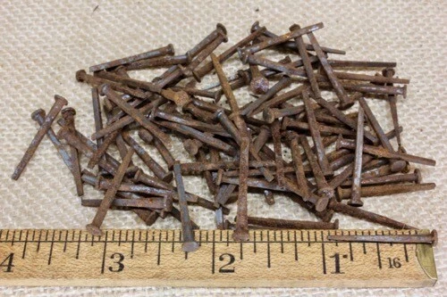 1” OLD Square NAILS 100 REAL 1850’s vintage rusty patina 5/32” small head BRADS