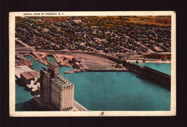 Postcard : New York - Oswego Ny - Aerial View Of City 1947 White Border