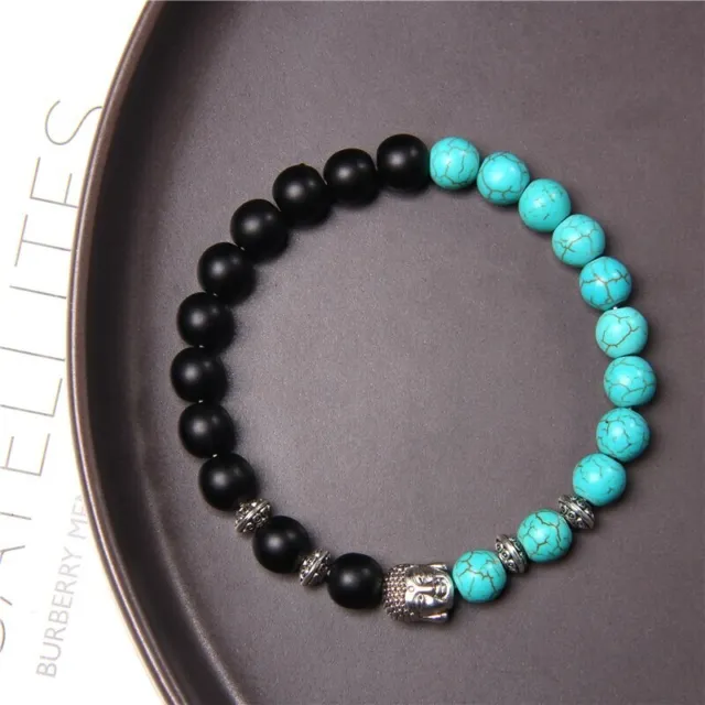 Bracelet de perles Howlite turquoise, Agate mate et Bouddha