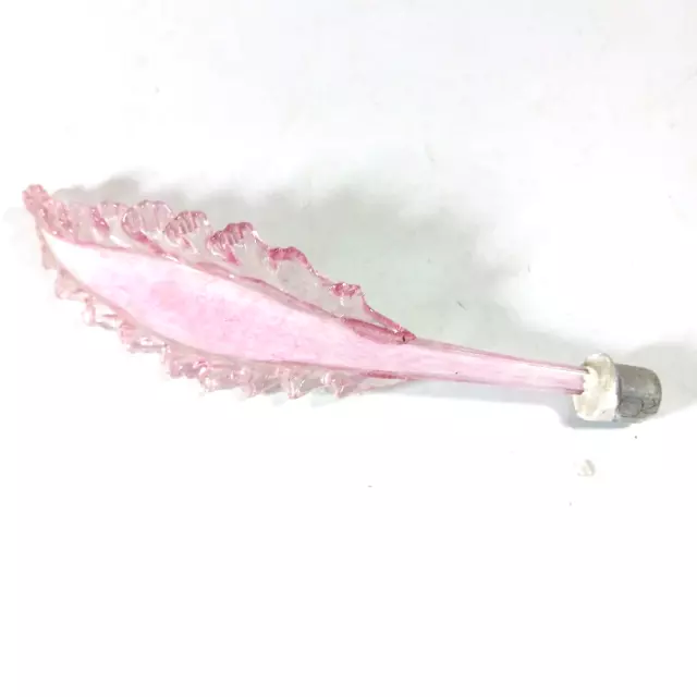 Venetian Murano Pink Glass Long Leaf Ribbed Chandelier Replacement Part 8.5"