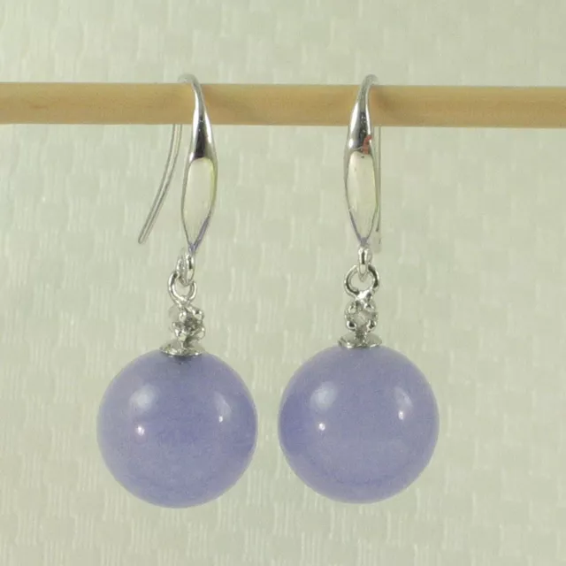 14kt White Gold Diamond 10mm Lavender Jade Hook Earrings