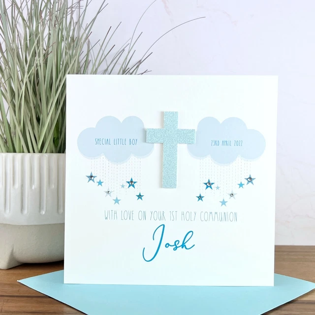 PERSONALISED HANDMADE CHRISTENING Baptism 1st Holy Communion Card Boy