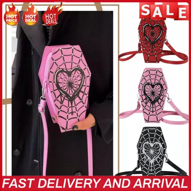 Women Novelty Messenger Bag PU Leather Coffin Shaped Spider Web Chic Hobo Bag