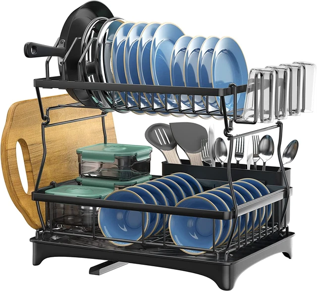 Large Dish Drying Rack with Drainboard Set, Dish Drainers for Kitchen Counter, 2