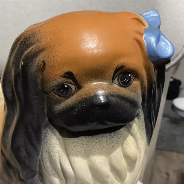 Vintage Crest Mold Ceramic Hand Painted Large Pekingese Dog Puppy Figurine 2