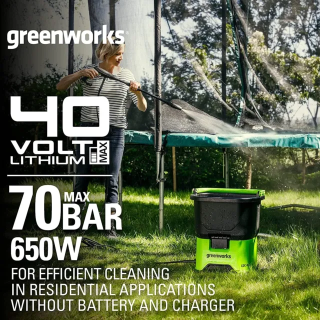 40V Akku Hochdruckreiniger 650W 70Bar 300L/h 20L Tank und 6M Schlauch Greenworks 3