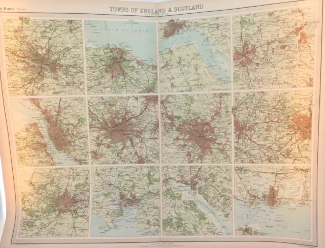 .1922 SUPERB SCARCE LARGE MAP of “TOWNS of ENGLAND & SCOTLAND". VERY NICE!