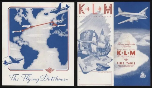 1946 KLM Airlines Flight Schedule with Transatlantic route map